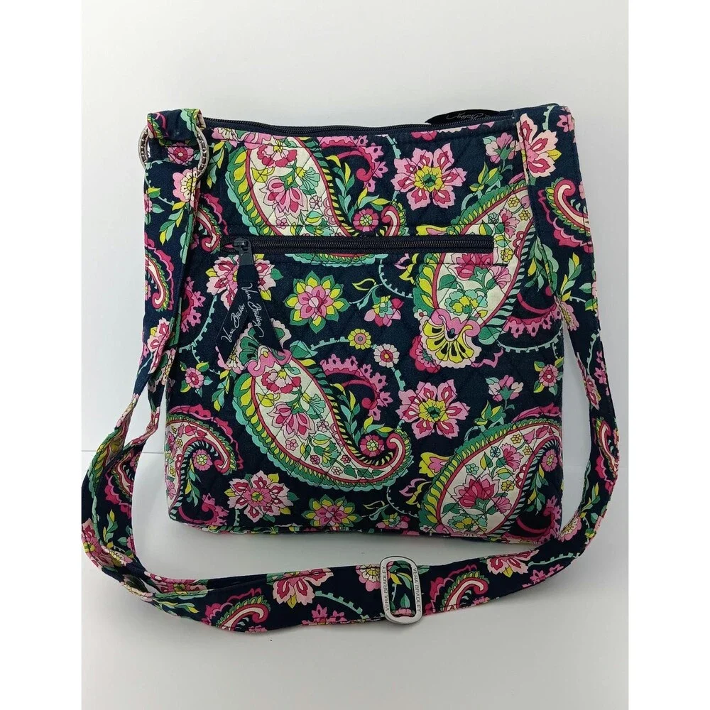 Vera Bradley Nomadic Floral Quilted Crossbody Bag: Navy Pink Green Paisley Purse